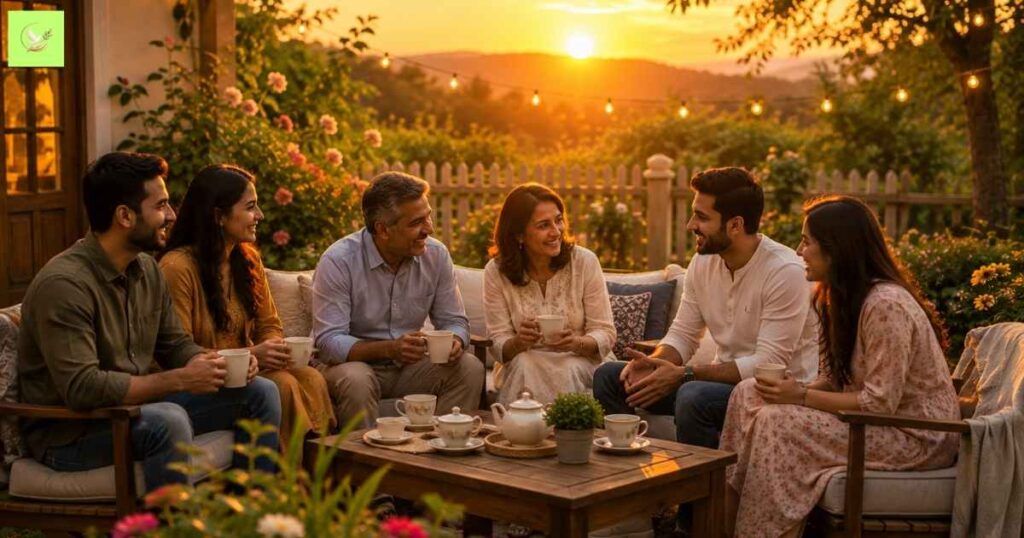 Good evening blessings for family and friends enjoying a peaceful evening together